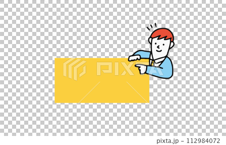 A man guiding people to press a button A man pointing at a board 112984072