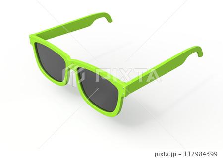 Bright green sunglasses on white background 112984399