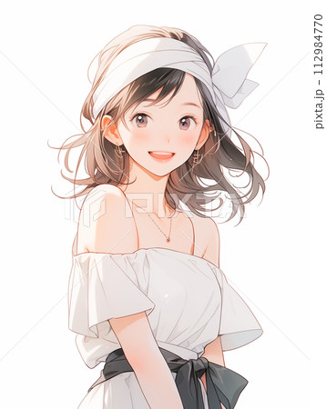 綺麗なボブヘアーのお姉さんのイラスト　水彩画風「AI生成画像」 112984770