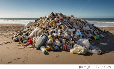 海岸に溜まった大量のゴミ,Generative AI AI画像 海岸に溜まった大量のゴミ,Generative AI AI画像 112985089