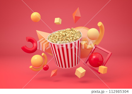 Floating popcorn and abstract shapes 112985304