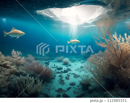underwater world with corals and tropical fish underwater world with corals and tropical fish 112985351