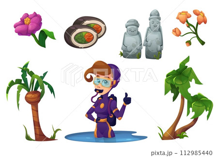 Jeju island symbols set isolated on white 112985440