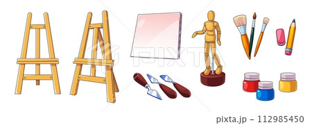 Art tools and supplies collection for artist 112985450