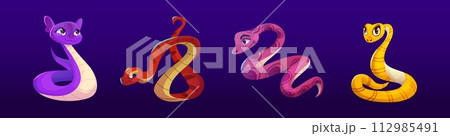Cute and funny cartoon snake character vector Cute and funny cartoon snake character vector 112985491