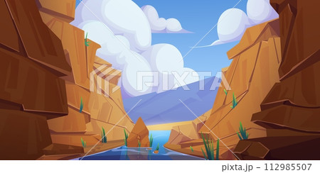 Canyon desert landscape with river water cartoon 112985507