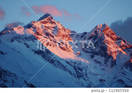 AI-generated content. Mountains bathed in golden sunset hues 112985569
