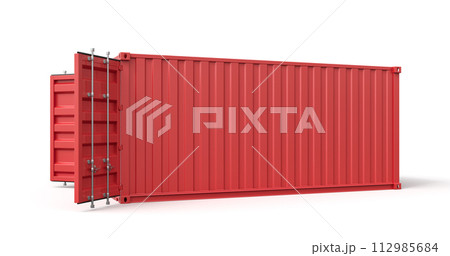 3d rendering of open red shipping container isolated on white background 112985684
