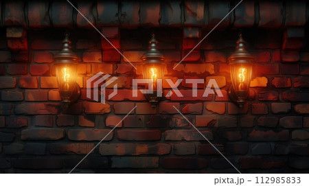 vintage lamps on a stone wall vintage lamps on a stone wall 112985833