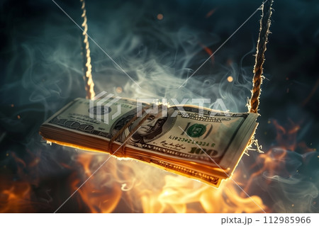 AI-generated content. Burning money hanging by a thread AI-generated content. Burning money hanging by a thread 112985966