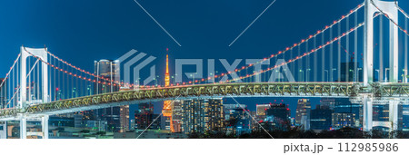 「東京都」夜景・お台場からレインボーブリッジを望む 「東京都」夜景・お台場からレインボーブリッジを望む 112985986