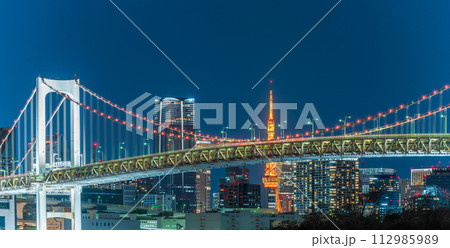 「東京都」夜景・お台場からレインボーブリッジを望む 112985989