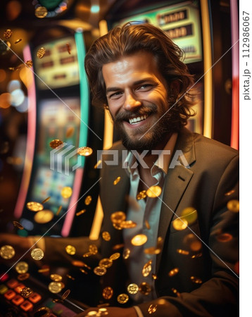 portrait of a man winning in casino 112986067