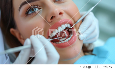 woman at dentist appointment face close up 112986075