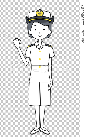 Guts pose Illustration of the Maritime Self-Defense Force (summer uniform/short sleeves) 112986387