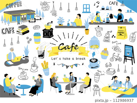 カフェを楽しむ人達 112986937