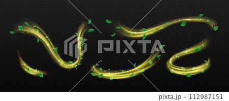 Golden dust waves with leaves vector illustration set 112987151