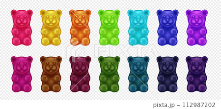 Gummy bears of various tastes 3d realistic illustration set 112987202