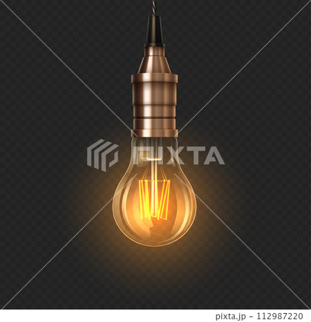 Vintage lightbulb 3d realistic vector illustration 112987220