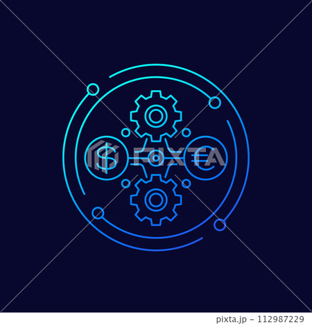 dollar to euro exchange icon with gears, linear 112987229