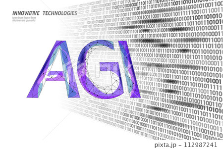 Artificial general intelligence wire letter symbols. Data binary code flow. Minimalist style AGI icon. Machine learning concept technology AI brain vector illustration 112987241