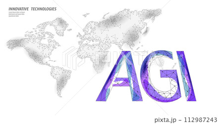 Artificial general intelligence wire letter symbols. International World map. Minimalist style AGI icon. Machine learning concept technology AI brain vector illustration 112987243
