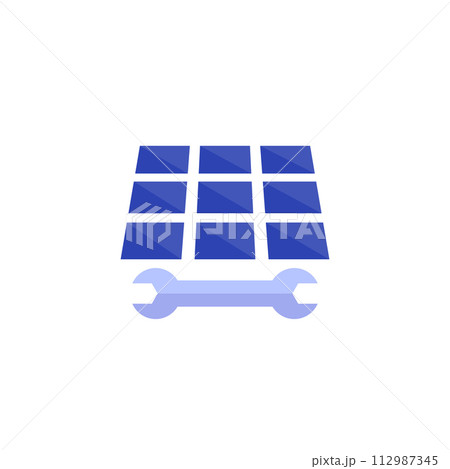 Solar panel installation icon with a wrench vector Solar panel installation icon with a wrench vector 112987345