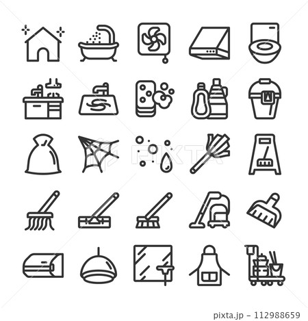 ハウスクリーニング 清掃業 アイコン セット 112988659