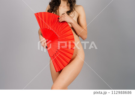 Dancer female with fan in lingerie, nude Dancer female with fan in lingerie, nude 112988686