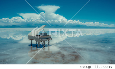 ウユニ塩湖にピアノ 112988845