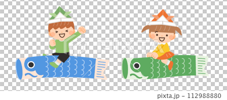 Illustration material of children riding a carp streamer 112988880