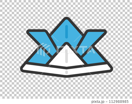 Illustration of a light blue helmet icon (line drawing color) made with origami 112988985