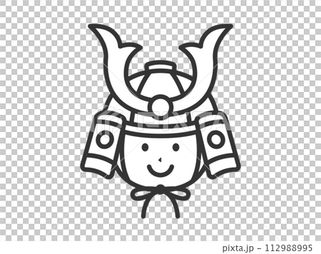 兜をかぶった、男の子のアイコン（線画）のイラスト 112988995