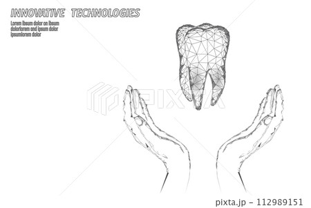 Medical healthy human tooth 3d. Medicine model low poly. Doctor online concept. Medical consultation app. Web healthcare dentist stomatologist modern technology vector illustration Medical healthy human tooth 3d. Medicine model low poly. Doctor online concept. Medical consultation app. Web healthcare dentist stomatologist modern technology vector illustration 112989151