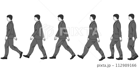 歩くスーツ姿のビジネスマン男性　全身横向きイラストセット 112989166