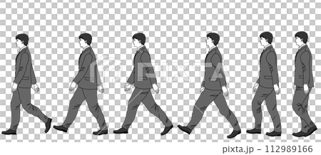 歩くスーツ姿のビジネスマン男性　全身横向きイラストセット 112989166