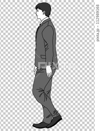 一個人邁步走路全身側身的圖解 112989168