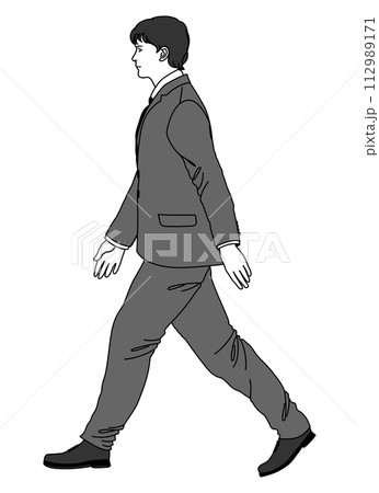 歩く男性会社員の全身横顔のイラスト 歩く男性会社員の全身横顔のイラスト 112989171
