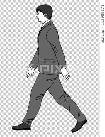 歩く男性会社員の全身横顔のイラスト 歩く男性会社員の全身横顔のイラスト 112989171