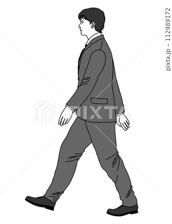歩いている男性の全身横向きのイラスト 112989172