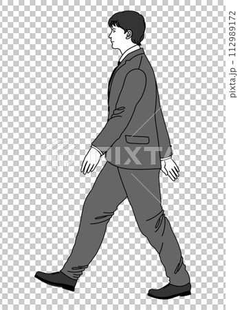 歩いている男性の全身横向きのイラスト 112989172