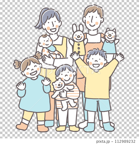 笑顔のこどもたちと保育士 笑顔のこどもたちと保育士 112989232