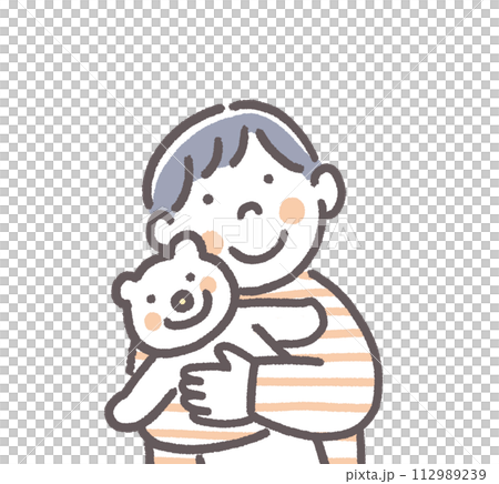 boy hugging a stuffed animal 112989239