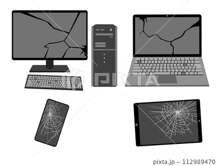 壊れたパソコンとスマートフォンとタブレット 壊れたパソコンとスマートフォンとタブレット 112989470