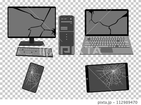 壊れたパソコンとスマートフォンとタブレット 壊れたパソコンとスマートフォンとタブレット 112989470