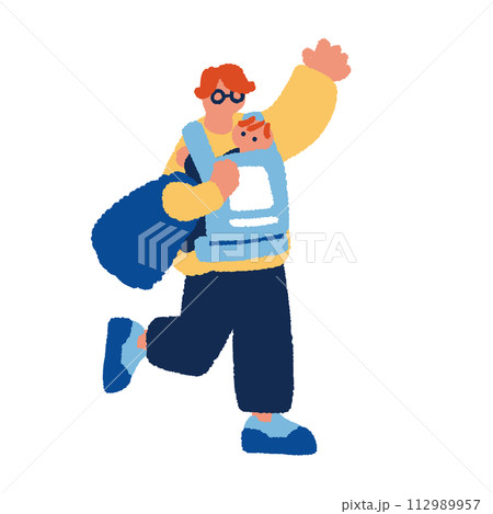 子育てをするお父さんのシンプルでフラットなイラスト 112989957