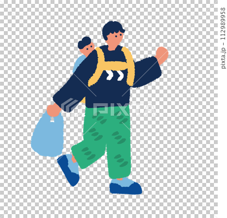 子育てをするお父さんのシンプルでフラットなイラスト 子育てをするお父さんのシンプルでフラットなイラスト 112989958