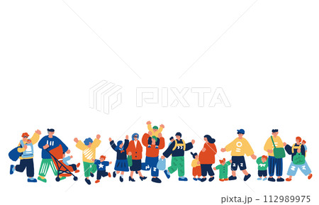 子育てをする人々のシンプルでフラットなイラスト 112989975