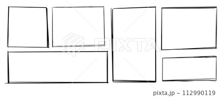Rectangle frame cadre, edge grunge border, text box textured isolated on white background. Hand drawn decorative stroke, vintage sketch icon Rectangle frame cadre, edge grunge border, text box textured isolated on white background. Hand drawn decorative stroke, vintage sketch icon 112990119