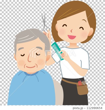 Care Beauty Visiting Beauty Hairstylist who trims the hair of elderly people 112990654